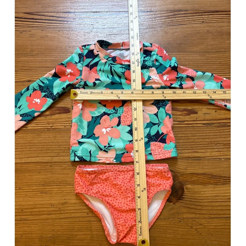 Just One You Rash Guard Set Kids Teal Floral Long‎ Sleeve Swimsuit SIZE 2T